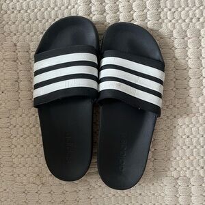 Adidas Black and White Striped Slides